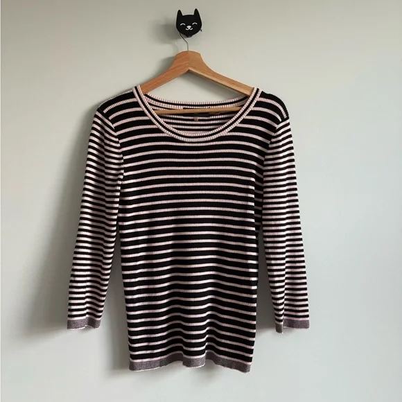 Karl Lagerfeld Striped Ribbed Knit Top | Size Large - Picture 2 of 7